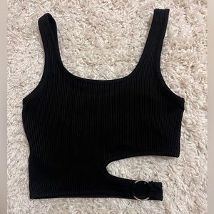 Black cut out going out tank top with silver circle ring